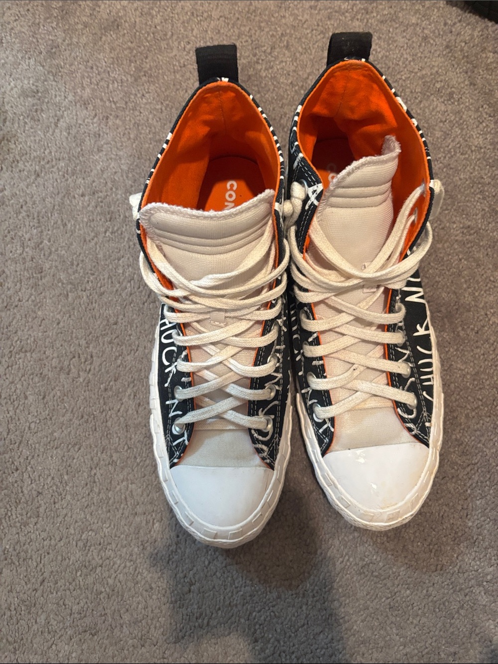 Men High-Top Sneakers in Black & Orange - Casual Lace-Up Size 11